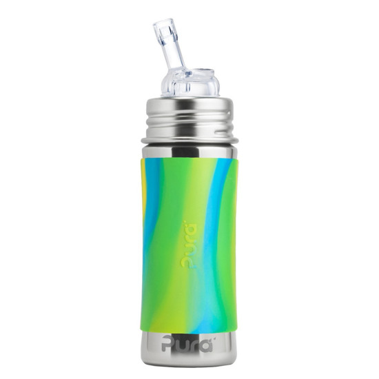 Pura® nerezová fľaša so slamkou 325ml - zelená-aqua| Ecobal.sk